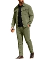 Detail of olive green faux suede texture on men's casual two-piece jacket and pants set - Army Green