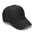 Detail view of the black denim baseball cap with curved brim and reinforced stitching - Black