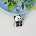 Porte-clés panda en acrylique mignon mangeant du bambou avec fermoir en métal argenté - Panda mangeant du bambou