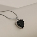 Elegant silver snake chain necklace featuring a minimalist black heart crystal pendant - Silver & Black