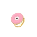 Ring mit rosa Auge und Goldband, verstellbare Öffnung und farbigem Emaille-Finish - Einstellbar Offen / Rosa