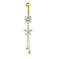 Piercing de nombril en acier doré avec pendentif étoile en zircon et chaînettes - XY-7 Gland Étoile