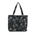Damen Shopper mit Totenkopf und Blumenmuster sowie praktischer Außentasche - Grün