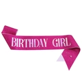 Pink glitter birthday girl sash with rainbow reflective lettering and silver safety pin - One Size / Rose Red Holographic - GIRL