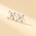Sparkling S925 silver snowflake earrings with marquise cut cubic zirconia petals - Silver Four-Petal Flower