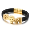 Herren-Totenkopf-Lederarmband mit goldenem Magnetverschluss und Flechtstruktur - 21.5cm / Gold