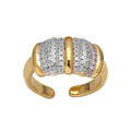 Adjustable golden open ring featuring a wide band micro-paved with sparkling white zircons - Style C-Gold Wide Micro Pave