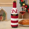 Christmas wine bottle sweater with letter N in red and white knit for holiday decor - Letter N