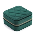 Quilted dark green velvet square jewelry box with gold zipper for rings and earrings - Dark Green