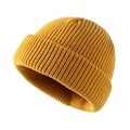 Gorro de invierno de punto acanalado amarillo mostaza para hombre y mujer con vuelta - Amarillo jengibre