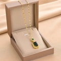 Hip hop style gold titanium necklace with emerald square gemstone pendant and gift box - Gold Green Zirconia