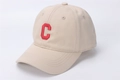 Detail of beige cotton baseball cap featuring red embroidered letter C and clean stitching - Kids (2-8 Years) / C Letter Dark Beige