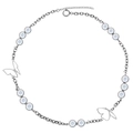 Titanium steel butterfly necklace with white pearls and hip hop style silver chain - Silver Necklace (Chain Length 50+5cm)