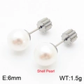 Boucles d'oreilles clous perles de nacre 6mm en acier inoxydable de 1,5g pour femme - Perle de Coquillage Argentée Fermoir à Engrenage (KE110711-Z)