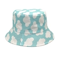 Detailed view of sky blue bucket hat with white clouds and reinforced stitched brim - M (56-58cm) / Sky Blue