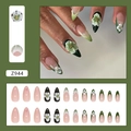 Dunkelgrüne Mandel-Kunstnägel mit 3D-Blumen und minimalistischem French-Tip-Design - Dunkelgrün Blume Kleber Stil (Z944)