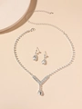 Set di gioielli argentati con collana a V e pendente a goccia di cristallo scintillante - DTN10026289S-Stile Grande Goccia d'Acqua a Forma di V