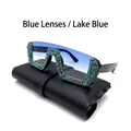 Luxury oversized sunglasses with lake blue gradient lenses and blue rhinestones - Blue Lens Lake Blue Rhinestone