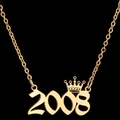 Golden 2008 year number pendant necklace with crown detail on minimalist black background - 2008 / Gold