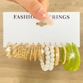 Gold 6 Pairs Set (Pearl/Fruit Green Resin)(HS739-23)