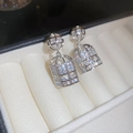 Boucles d'oreilles cage en argent serties de zircones cubiques scintillantes - Style de Cage à Oiseaux en Diamant Complet Argenté (44#)