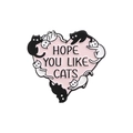 Broche cœur en émail rose avec chats et l'inscription 'HOPE YOU LIKE CATS' - Rose/J'espère Que Tu Aimes Les Chats