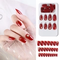 F785-5# Red press-on nail set with gold metal accents and pearls, 24pcs with packaging - F785-5 Red Metal Pearl Decoration