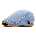 Lichtblauwe gewassen denim ivy pet met bruine contrastband en metalen gesp - Verstelbaar / Blauw