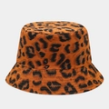 Detailed view of leopard print bucket hat featuring high-quality canvas and precise stitching - Yellow Brown Leopard (4#)