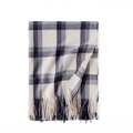 Beige plaid scarf with grey, navy, and red stripes and fringe tassels decoration - 70*180cm / White