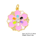 Golden flower pendant with pink enamel and white crystals, size 24.2*21.4mm charm - Rainbow Sunflower
