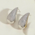 Chic silver teardrop stud earrings with pavé zircon stones in a sleek minimalist style - White Gold Plated Long Waterdrop