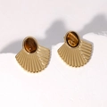 Retro 18K gold plated stainless steel fan-shaped earrings with tiger eye stone inlay - Gold (Tiger Eye Style)