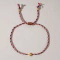 Handmade woven cross bracelet with pink and blue cords and gold pendant charm - Mixed Color Bohemian Cross