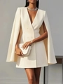 Detail of white double-breasted cape dress featuring premium suit fabric and chic texture - S / Apricot
