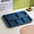 Navy blue wheat straw divided dinner tray set with five compartments for adults and students - Dark Blue