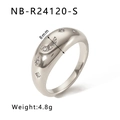 8mm silver stainless steel dome ring with star and moon engraving and sparkling crystals - US 6 / Silver Star Moon Wide Style (NB-R24120-S)