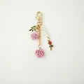 Pink resin rose keychain with heart lobster clasp and white pearls decoration - Light Purple (A585)
