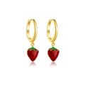 Elegant gold S925 sterling silver hoop earrings with red strawberry pendant charms - 925 Silver / Strawberry