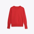 Rode dames trui met ronde hals en elegante gouden knoopdetails op de lange mouwen - S / Rood
