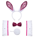 Close-up of pink and white bunny ears headband with sequin bowtie and plush tail set - White Rabbit 5-Piece Set