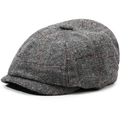 Retro grey herringbone newsboy cap with red windowpane check pattern for men and women - Elastic 56-59cm / Octagonal Herringbone Plaid Gray