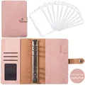Dusty pink A6 PU leather binder with 6 rings and zip envelopes for budget planning - Bean Paste Pink Set