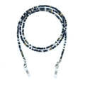 Macro detail of a colorful beaded glasses chain with silver lobster clasps and silicone loops - Black and Gold