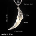 Men's acrylic wolf tooth pendant with stainless steel chain and detailed sizing - Wolf Tooth No.44 + 70cm Steel Chain
