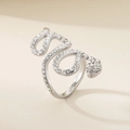 Macro shot of silver snake ring with sparkling white zircon stones in wrap design - Full Zircon Snake Style-Steel (KR111733-GC)