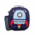 Navy blue insulated kids lunch bag featuring a 3D rocket and space pattern design - Rocket (With Shoulder Strap) / 21x8x25cm / 5L