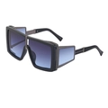 Steampunk wraparound sunglasses with black frame and stylish blue gradient lenses - Gray Blue