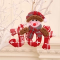 Weihnachtsschneemann-Stoffanhänger mit JOY-Buchstaben und rot-weißem Karomuster-Detail - Schneemann