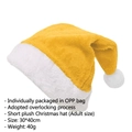 Yellow plush Christmas hat with white trim, soft star pattern, adult size 30x40cm - Golden Short Plush (Adults)